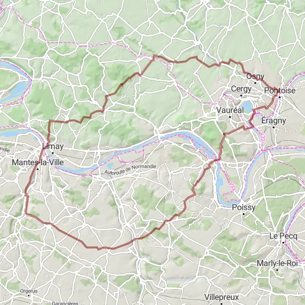 Map miniature of "Exploring the Vexin Regional Nature Park" cycling inspiration in Ile-de-France, France. Generated by Tarmacs.app cycling route planner