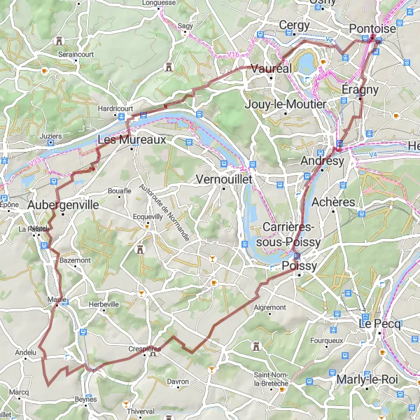 Map miniature of "The Gravel Adventure" cycling inspiration in Ile-de-France, France. Generated by Tarmacs.app cycling route planner