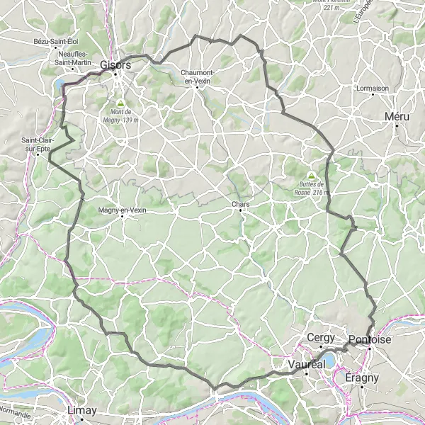 Map miniature of "Grand Tour of Western Île-de-France" cycling inspiration in Ile-de-France, France. Generated by Tarmacs.app cycling route planner