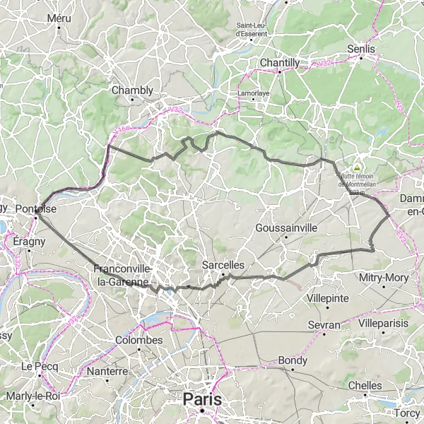 Map miniature of "Cycling adventure in suburban Pontoise" cycling inspiration in Ile-de-France, France. Generated by Tarmacs.app cycling route planner