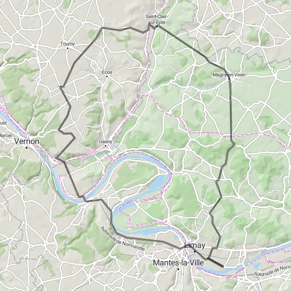 Map miniature of "Scenic Loop along the Seine" cycling inspiration in Ile-de-France, France. Generated by Tarmacs.app cycling route planner