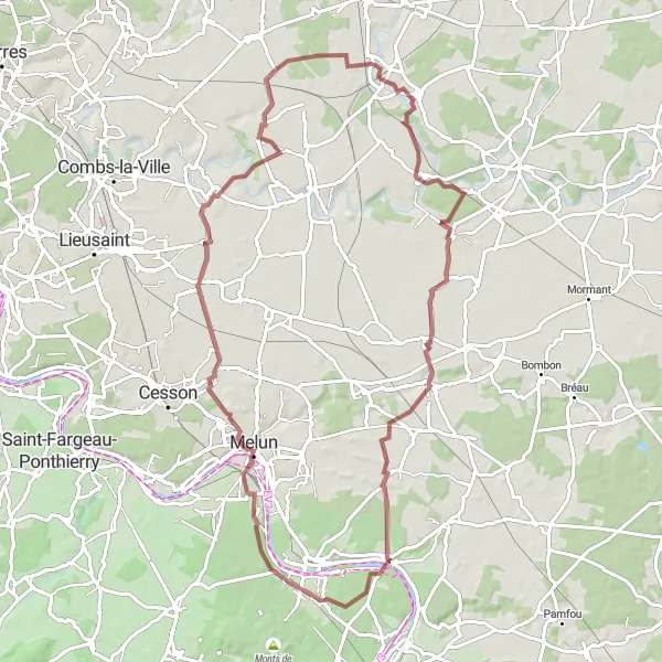 Map miniature of "Gravel adventure through scenic landscapes" cycling inspiration in Ile-de-France, France. Generated by Tarmacs.app cycling route planner