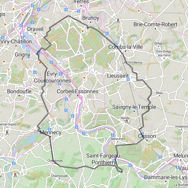 Map miniature of "Countryside Exploration" cycling inspiration in Ile-de-France, France. Generated by Tarmacs.app cycling route planner