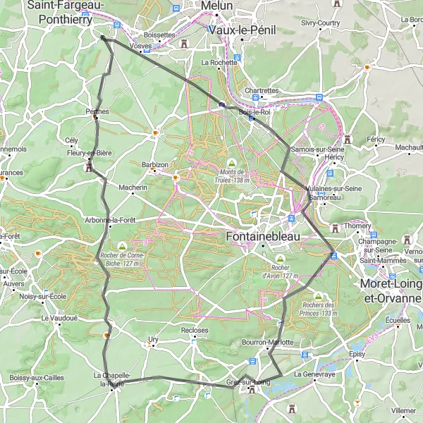 Map miniature of "Historic Villages Tour" cycling inspiration in Ile-de-France, France. Generated by Tarmacs.app cycling route planner