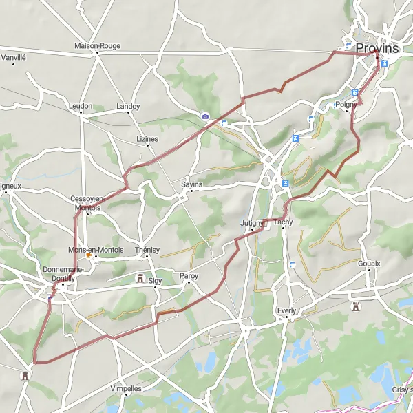 Map miniature of "Discover the Montois Region" cycling inspiration in Ile-de-France, France. Generated by Tarmacs.app cycling route planner