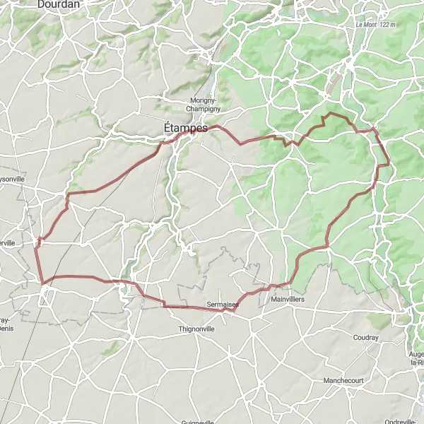Map miniature of "The Essonne Valley Adventure" cycling inspiration in Ile-de-France, France. Generated by Tarmacs.app cycling route planner