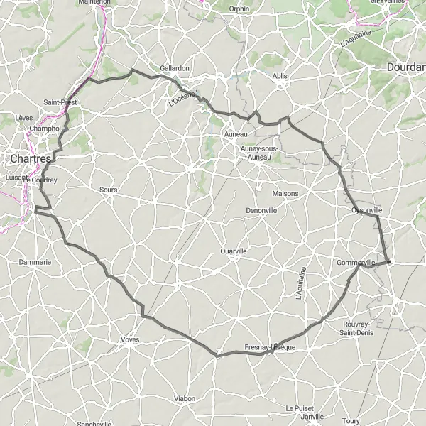 Map miniature of "Epic Countryside Adventure from Pussay to Garancières-en-Beauce" cycling inspiration in Ile-de-France, France. Generated by Tarmacs.app cycling route planner