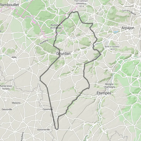 Map miniature of "Challenging and Scenic Loop from Pussay" cycling inspiration in Ile-de-France, France. Generated by Tarmacs.app cycling route planner