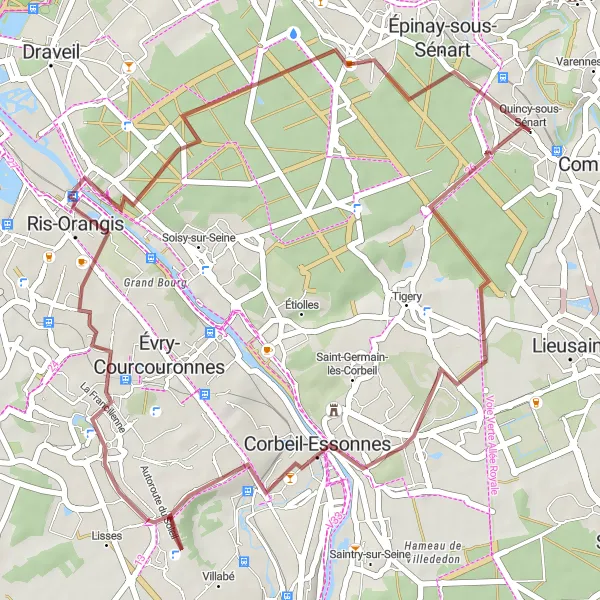 Map miniature of "From Corbeil-Essonnes to Épinay-sous-Sénart" cycling inspiration in Ile-de-France, France. Generated by Tarmacs.app cycling route planner