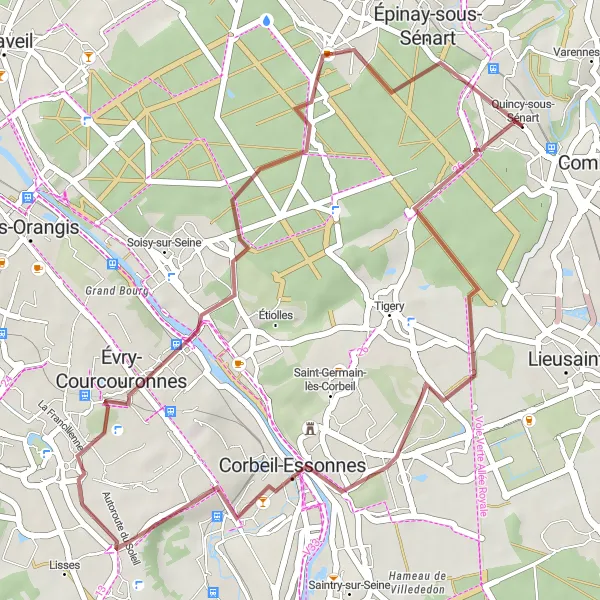 Map miniature of "Scenic Cycling Tour from Corbeil-Essonnes to Épinay-sous-Sénart" cycling inspiration in Ile-de-France, France. Generated by Tarmacs.app cycling route planner