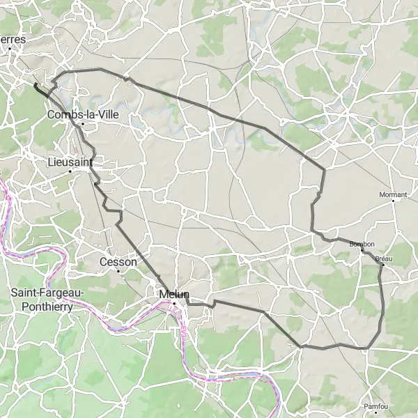 Miniature de la carte de l'inspiration cycliste "Boucle Route à travers les Villages" dans la Ile-de-France, France. Générée par le planificateur d'itinéraire cycliste Tarmacs.app
