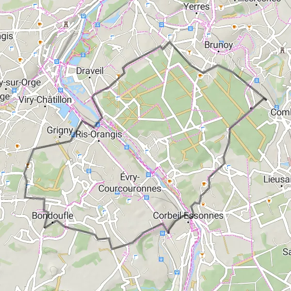 Map miniature of "Sénart Loop" cycling inspiration in Ile-de-France, France. Generated by Tarmacs.app cycling route planner