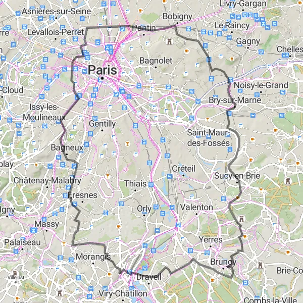 Map miniature of "Seine Valley Splendor" cycling inspiration in Ile-de-France, France. Generated by Tarmacs.app cycling route planner