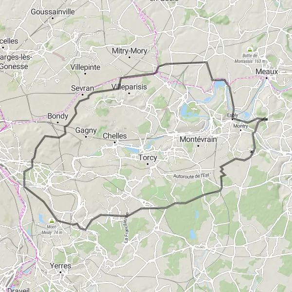 Map miniature of "Bailly-Romainvilliers and Beyond" cycling inspiration in Ile-de-France, France. Generated by Tarmacs.app cycling route planner