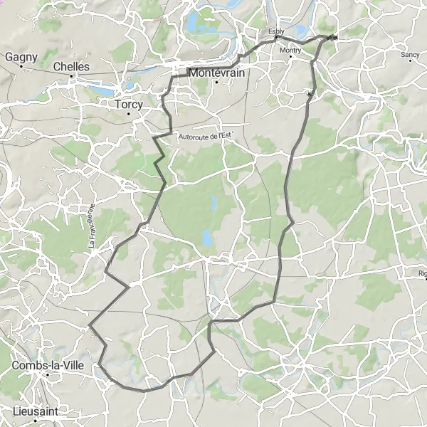 Map miniature of "The Ultimate Seine-et-Marne Challenge" cycling inspiration in Ile-de-France, France. Generated by Tarmacs.app cycling route planner