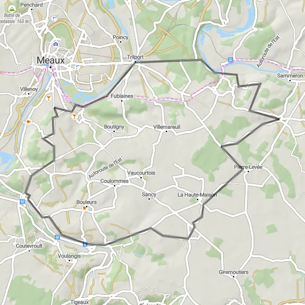 Map miniature of "Quincy-Voisins to Trilport Loop" cycling inspiration in Ile-de-France, France. Generated by Tarmacs.app cycling route planner