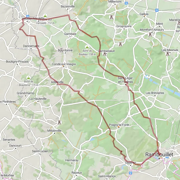 Map miniature of "Rambouillet and Bazainville Gravel Route" cycling inspiration in Ile-de-France, France. Generated by Tarmacs.app cycling route planner