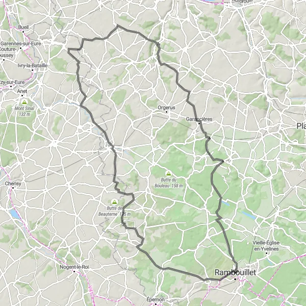 Map miniature of "The Countryside Escape" cycling inspiration in Ile-de-France, France. Generated by Tarmacs.app cycling route planner