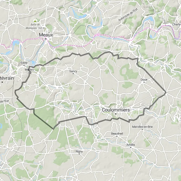 Map miniature of "Rebais to Rebais Road Loop" cycling inspiration in Ile-de-France, France. Generated by Tarmacs.app cycling route planner