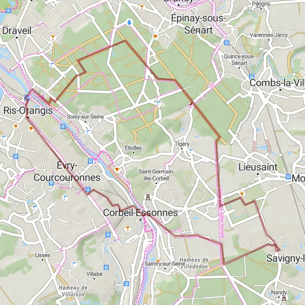 Map miniature of "Backroads Excursion" cycling inspiration in Ile-de-France, France. Generated by Tarmacs.app cycling route planner