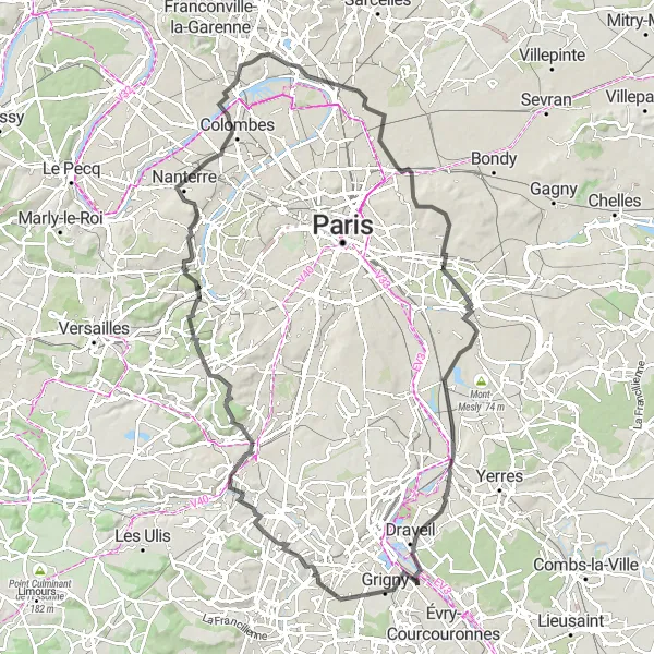 Map miniature of "Montreuil Loop" cycling inspiration in Ile-de-France, France. Generated by Tarmacs.app cycling route planner