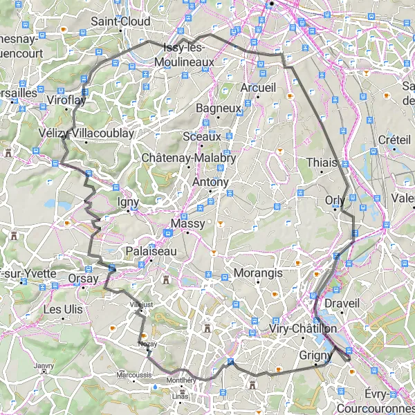 Map miniature of "Discovering Historical Landmarks of Ile-de-France" cycling inspiration in Ile-de-France, France. Generated by Tarmacs.app cycling route planner