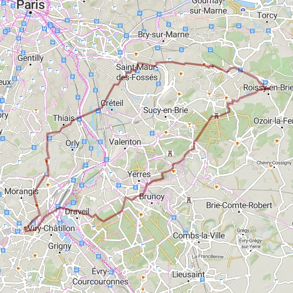 Miniature de la carte de l'inspiration cycliste "Des Collines de l'Essonne à la Seine" dans la Ile-de-France, France. Générée par le planificateur d'itinéraire cycliste Tarmacs.app