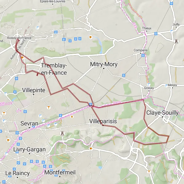 Map miniature of "Cultural Gravel Ride" cycling inspiration in Ile-de-France, France. Generated by Tarmacs.app cycling route planner