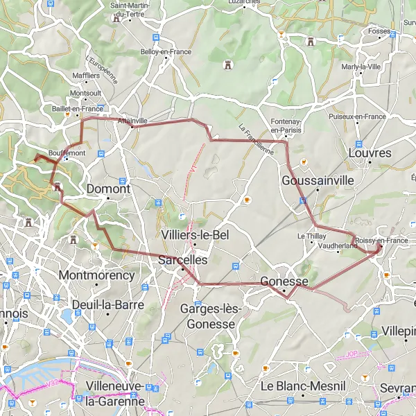 Map miniature of "Country Escape" cycling inspiration in Ile-de-France, France. Generated by Tarmacs.app cycling route planner