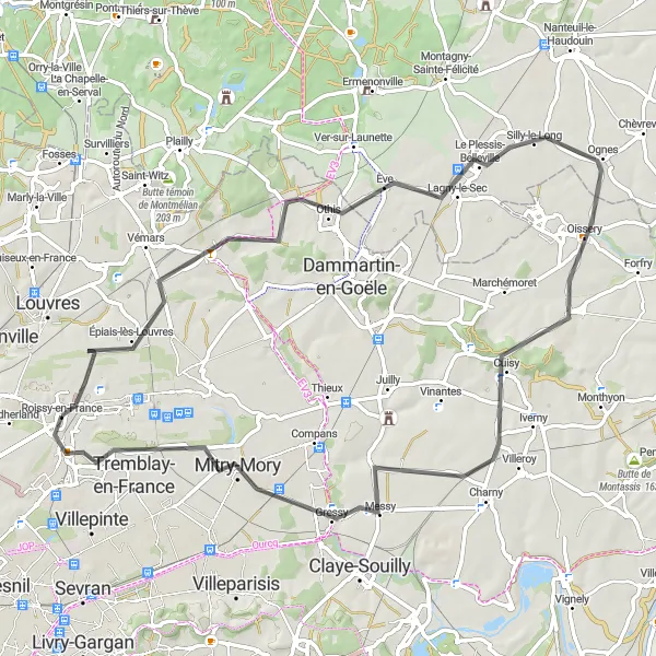 Map miniature of "Classic Road Adventure" cycling inspiration in Ile-de-France, France. Generated by Tarmacs.app cycling route planner