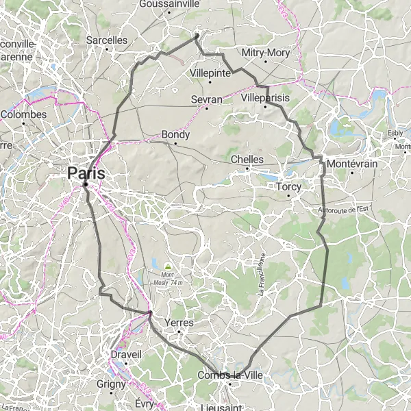 Map miniature of "Scenic Road Trip to Pyramide" cycling inspiration in Ile-de-France, France. Generated by Tarmacs.app cycling route planner