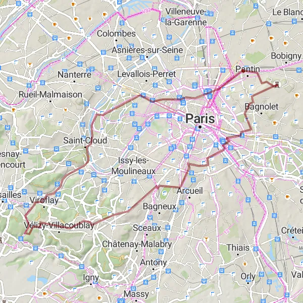 Map miniature of "Secluded Gravel Escape" cycling inspiration in Ile-de-France, France. Generated by Tarmacs.app cycling route planner