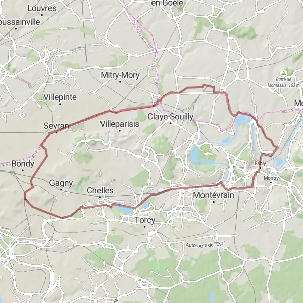 Miniature de la carte de l'inspiration cycliste "Aventures gravel autour de Rosny-sous-Bois" dans la Ile-de-France, France. Générée par le planificateur d'itinéraire cycliste Tarmacs.app