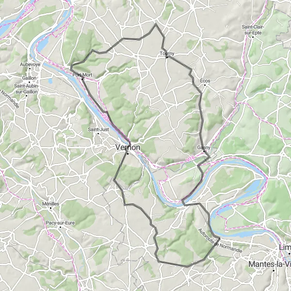 Map miniature of "Château de Villeneuve and Natural Beauty" cycling inspiration in Ile-de-France, France. Generated by Tarmacs.app cycling route planner