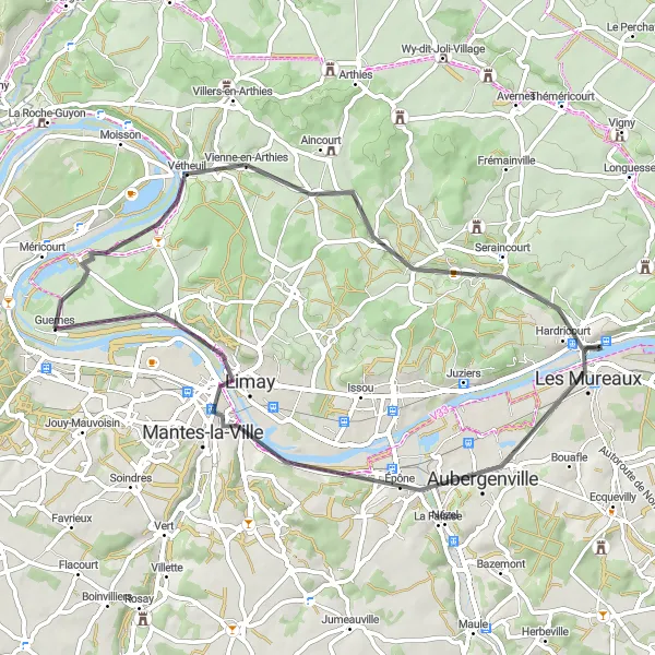 Map miniature of "Vétheuil and Seine River Views" cycling inspiration in Ile-de-France, France. Generated by Tarmacs.app cycling route planner