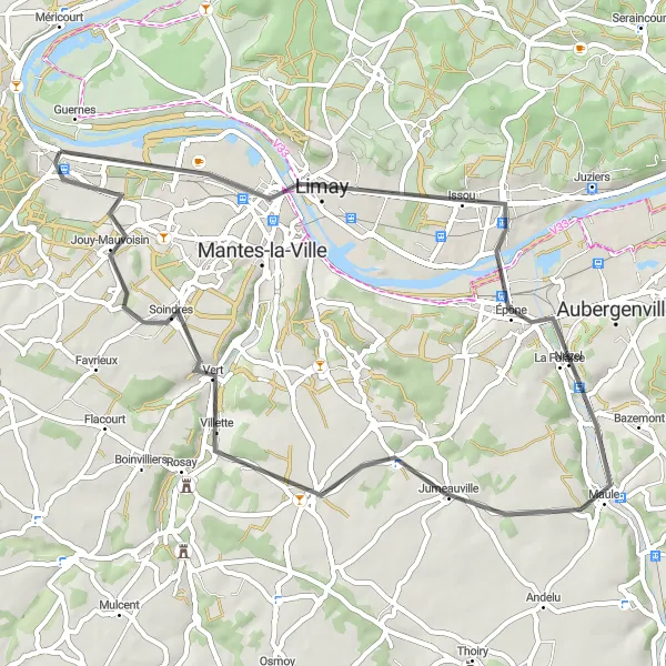 Map miniature of "Discover the Charm of Aulnay-sur-Mauldre" cycling inspiration in Ile-de-France, France. Generated by Tarmacs.app cycling route planner