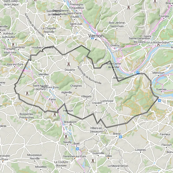 Map miniature of "Seine Valley Adventure" cycling inspiration in Ile-de-France, France. Generated by Tarmacs.app cycling route planner