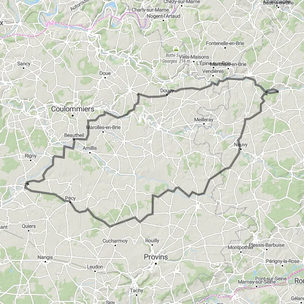 Map miniature of "The Montmirail Loop" cycling inspiration in Ile-de-France, France. Generated by Tarmacs.app cycling route planner