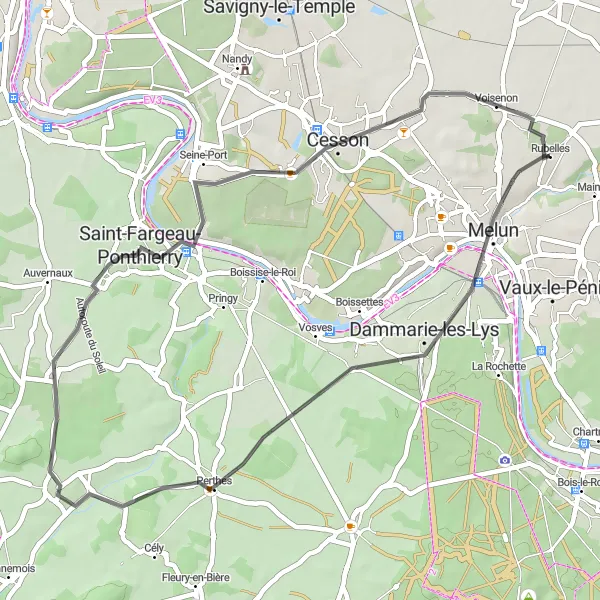 Map miniature of "Perthes and Cesson" cycling inspiration in Ile-de-France, France. Generated by Tarmacs.app cycling route planner