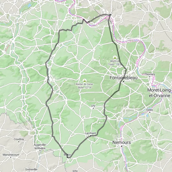 Map miniature of "Melun and Surroundings" cycling inspiration in Ile-de-France, France. Generated by Tarmacs.app cycling route planner