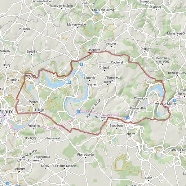 Map miniature of "Gravel Escape to Saâcy-sur-Marne" cycling inspiration in Ile-de-France, France. Generated by Tarmacs.app cycling route planner