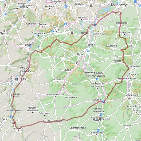 Map miniature of "Discovering the Rivière Valley" cycling inspiration in Ile-de-France, France. Generated by Tarmacs.app cycling route planner