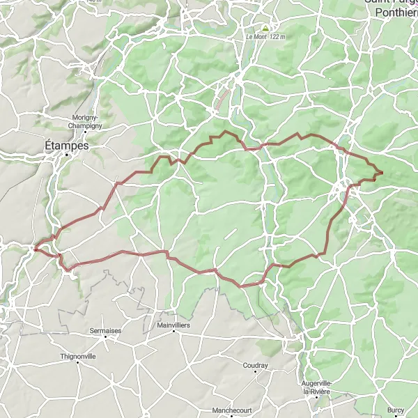 Map miniature of "Exploring Essonne" cycling inspiration in Ile-de-France, France. Generated by Tarmacs.app cycling route planner