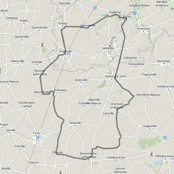 Map miniature of "Charmont-en-Beauce and Rouvray-Saint-Denis Loop" cycling inspiration in Ile-de-France, France. Generated by Tarmacs.app cycling route planner