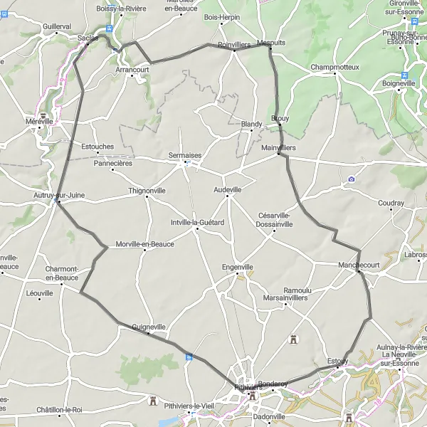 Map miniature of "Roinvilliers and Manoir de la Taille Loop" cycling inspiration in Ile-de-France, France. Generated by Tarmacs.app cycling route planner