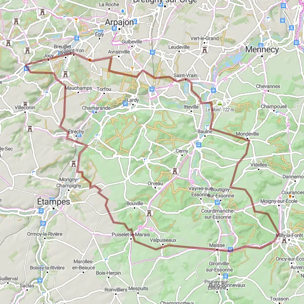 Miniature de la carte de l'inspiration cycliste "Parcours de Puiselet-le-Marais" dans la Ile-de-France, France. Générée par le planificateur d'itinéraire cycliste Tarmacs.app
