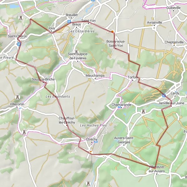 Miniature de la carte de l'inspiration cycliste "Boucle de Breuillet" dans la Ile-de-France, France. Générée par le planificateur d'itinéraire cycliste Tarmacs.app