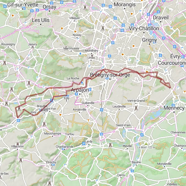 Miniature de la carte de l'inspiration cycliste "Tour de l'Essonne" dans la Ile-de-France, France. Générée par le planificateur d'itinéraire cycliste Tarmacs.app