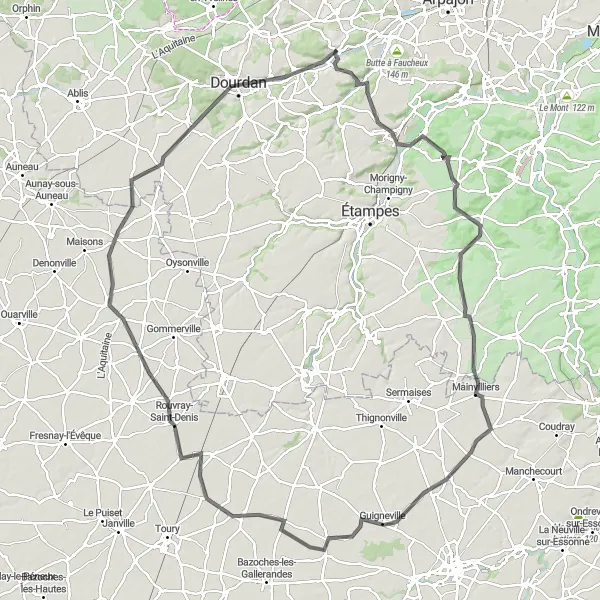Map miniature of "Road Route: The Countryside Challenge" cycling inspiration in Ile-de-France, France. Generated by Tarmacs.app cycling route planner