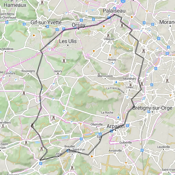 Map miniature of "Road Route: Saint-Chéron to Breuillet" cycling inspiration in Ile-de-France, France. Generated by Tarmacs.app cycling route planner